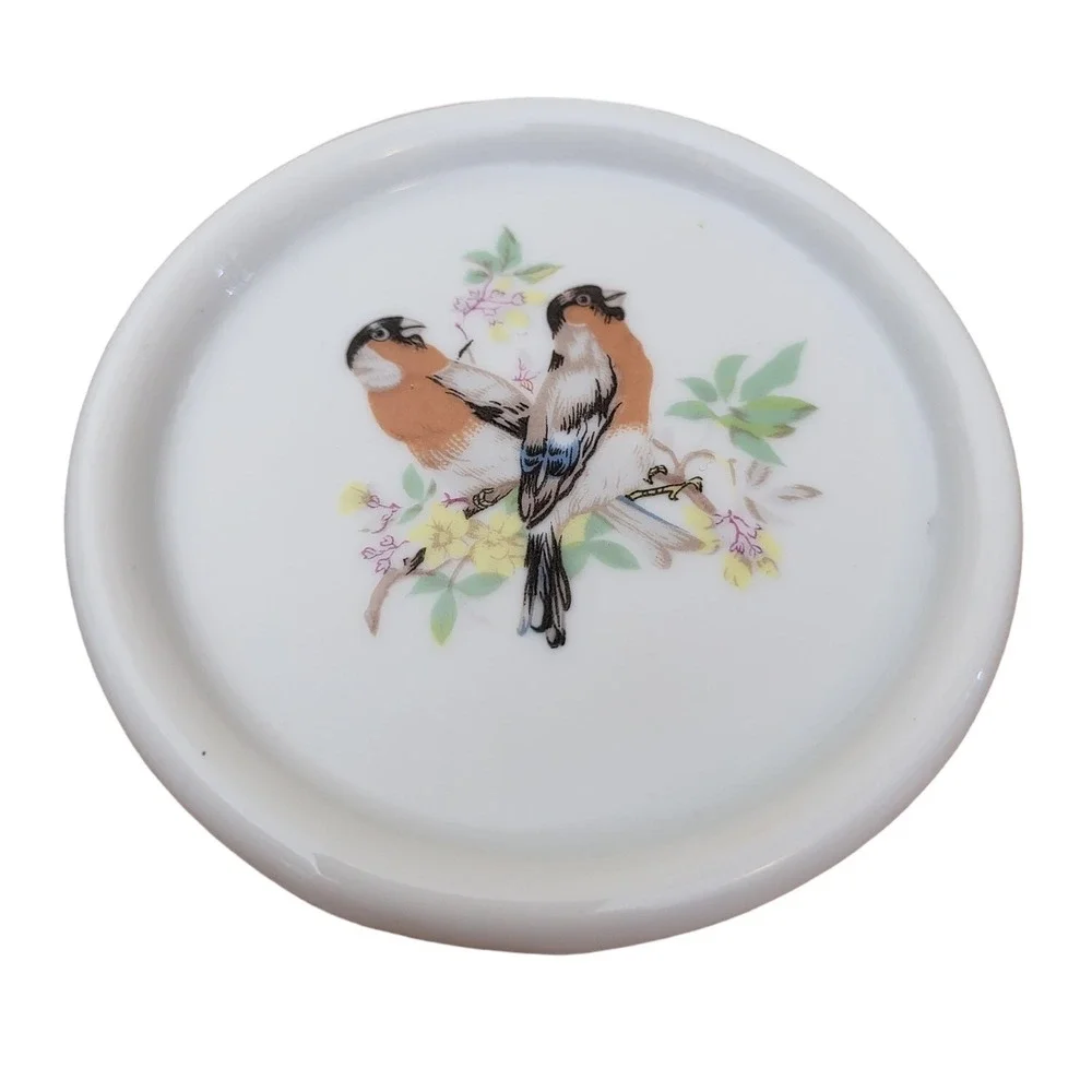 Set‎ of 4 Ceramic Porcelain Drink Coasters Vintage Birds Taiwan Carrying Caddy